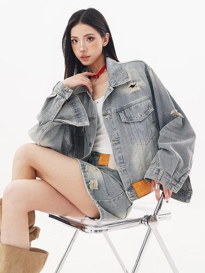 QIUQIU STUDIO Ripped Washed 3d Embellished Women&