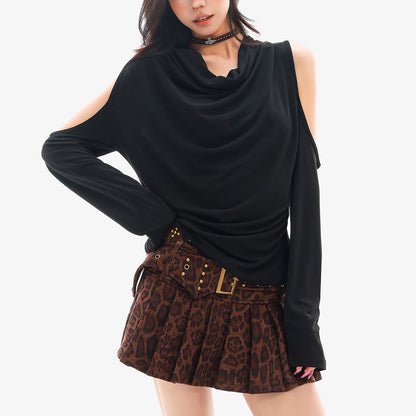 QIUQIU_STUDIO_Ruched_Cowl_Neck_Off_Shoulder_Loose_Fit_Women&