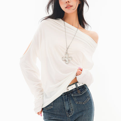 QIUQIU_STUDIO_Ruched_Cowl_Neck_Off_Shoulder_Loose_Fit_Women&