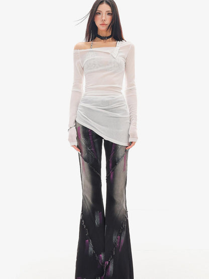 QIUQIU STUDIO Sheer Contrast Asymmetric Halter Women&