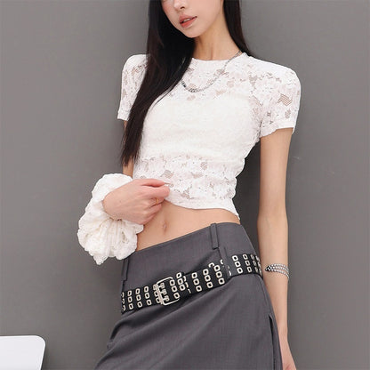 QIUQIU_STUDIO_Sheer_Lace_Fitted_Round_Neck_Cropped_Women&