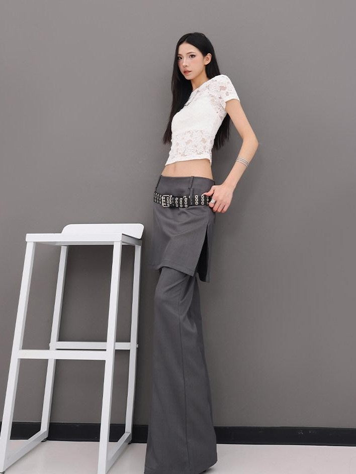 QIUQIU STUDIO Sheer Lace Fitted Round Neck Cropped Women&