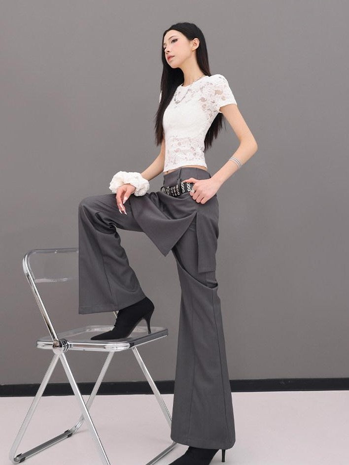 QIUQIU STUDIO Sheer Lace Fitted Round Neck Cropped Women&