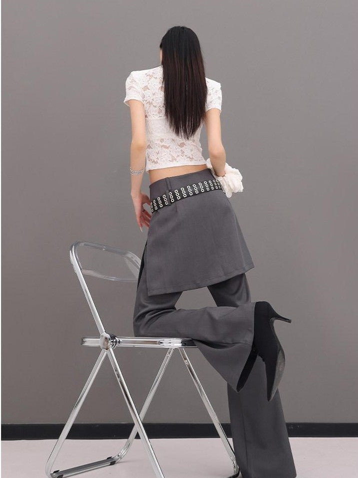 QIUQIU STUDIO Sheer Lace Fitted Round Neck Cropped Women&