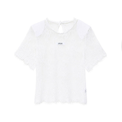 QIUQIU_STUDIO_Sheer_Lace_Round_Neck_Padded_Shoulder_Loose_Women&