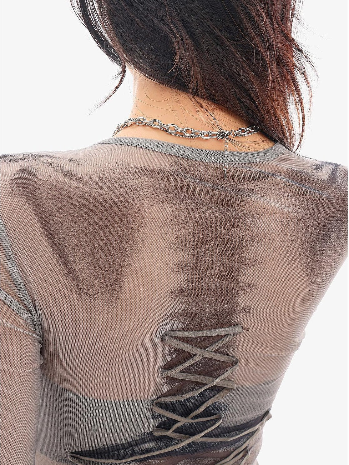 QIUQIU STUDIO Sheer Mesh Digital Print Embroidered Women&