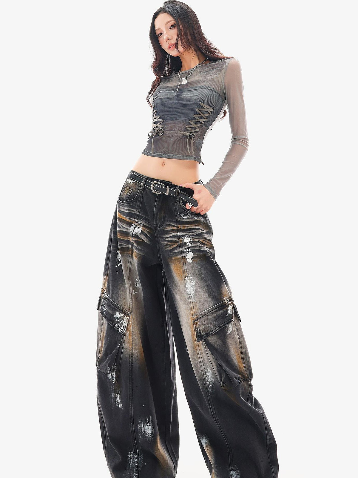 QIUQIU STUDIO Sheer Mesh Digital Print Embroidered Women&