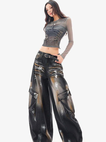 QIUQIU STUDIO Sheer Mesh Digital Print Embroidered Women&