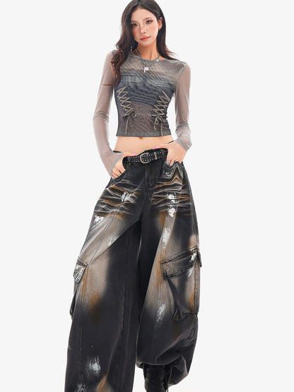 QIUQIU STUDIO Sheer Mesh Digital Print Embroidered Women&