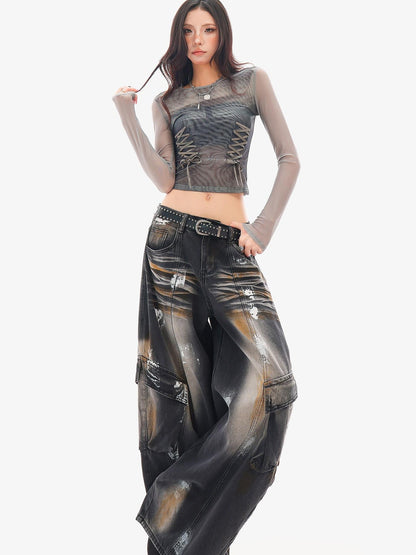 QIUQIU STUDIO Sheer Mesh Digital Print Embroidered Women&