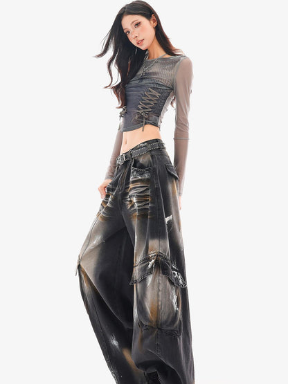 QIUQIU STUDIO Sheer Mesh Digital Print Embroidered Women&