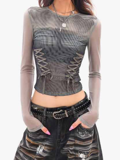 QIUQIU STUDIO Sheer Mesh Digital Print Embroidered Women&