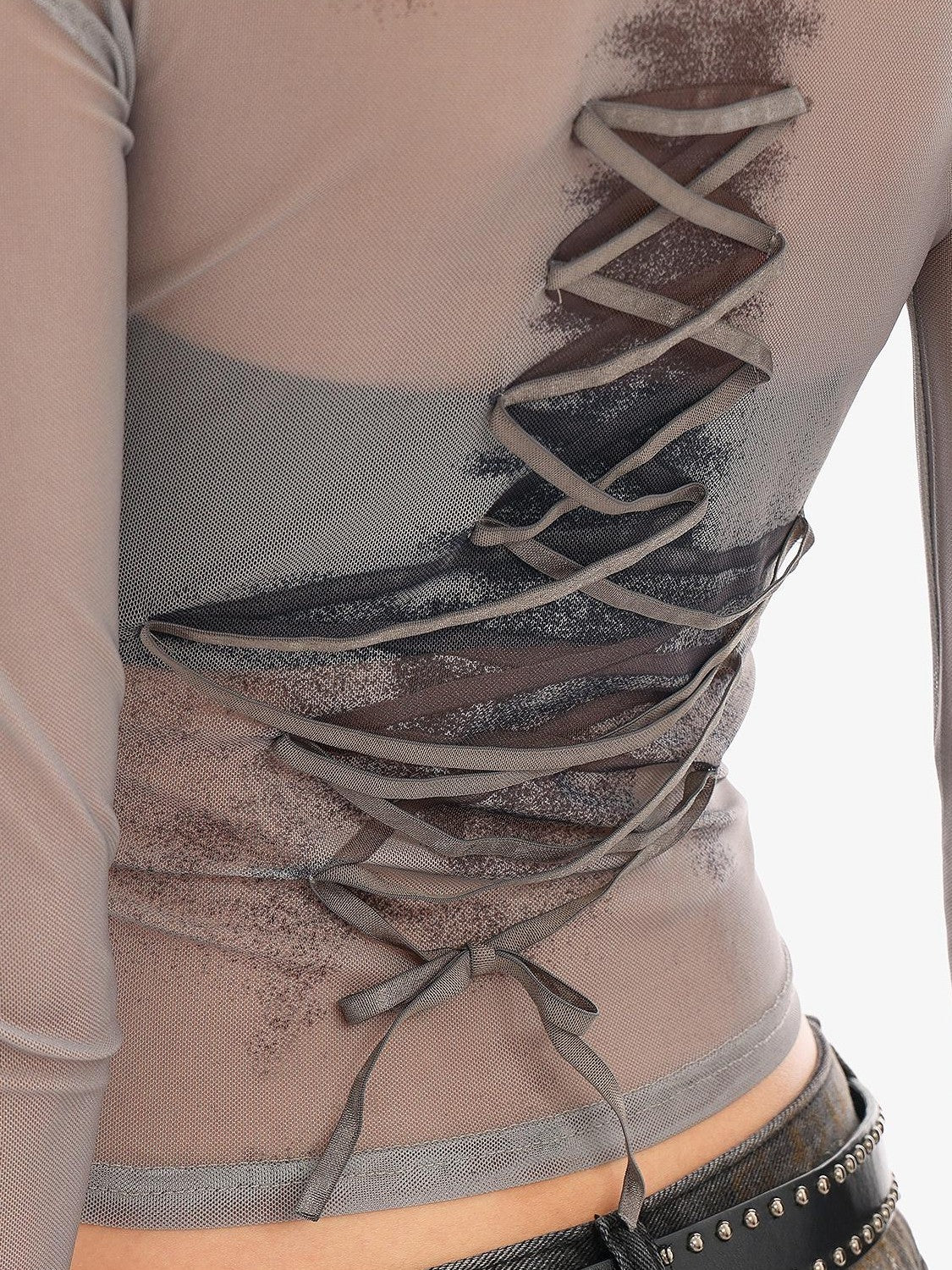 QIUQIU STUDIO Sheer Mesh Digital Print Embroidered Women&