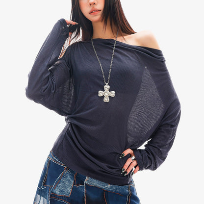 QIUQIU_STUDIO_Sheer_One_Shoulder_Knit_Loose_Fit_Women&