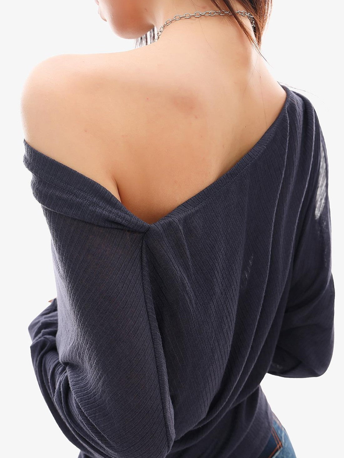 QIUQIU STUDIO Sheer One Shoulder Knit Loose Fit Women&