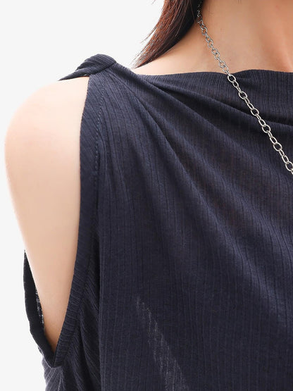 QIUQIU STUDIO Sheer One Shoulder Knit Loose Fit Women&
