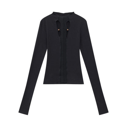 QIUQIU_STUDIO_Sheer_Paneled_Cropped_Slim_Round_Neck_Women&