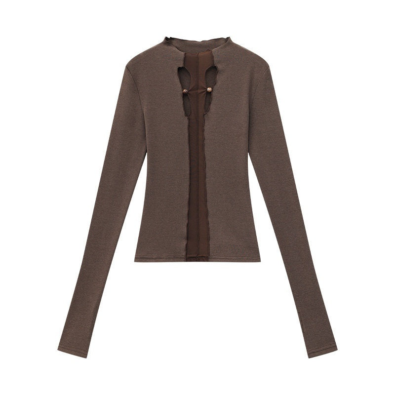QIUQIU_STUDIO_Sheer_Paneled_Cropped_Slim_Round_Neck_Women&