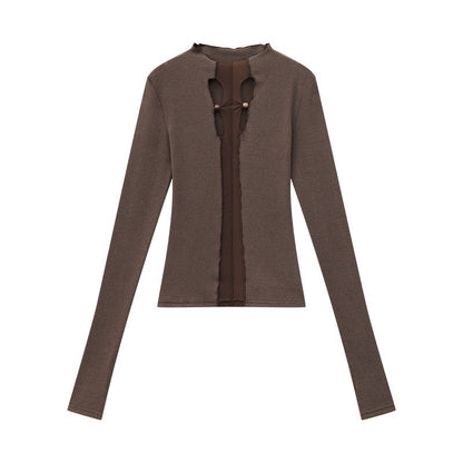 QIUQIU_STUDIO_Sheer_Paneled_Cropped_Slim_Round_Neck_Women&