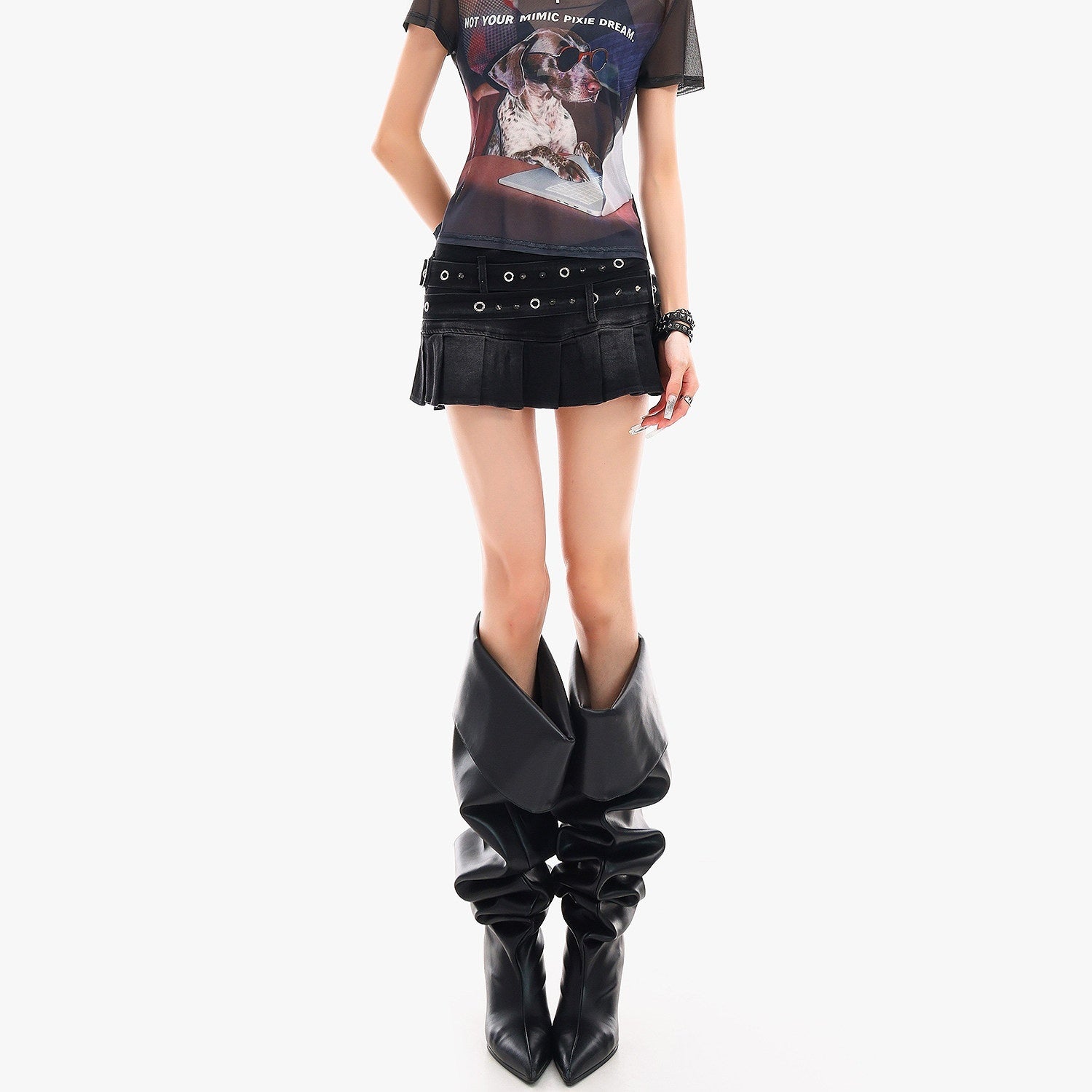 QIUQIU_STUDIO_Sheer_Puppy_Print_Round_Neck_Loose_Fit_Women&