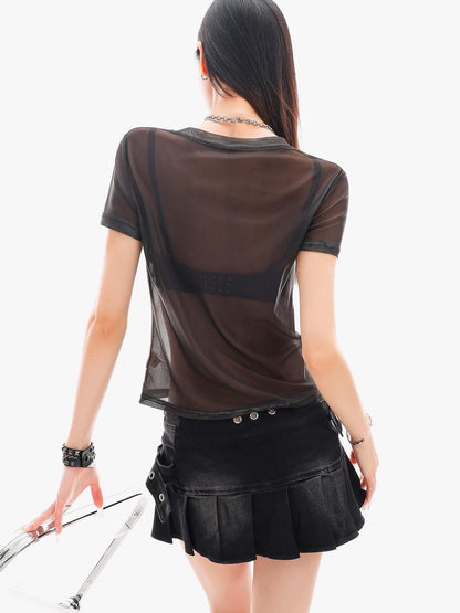 QIUQIU STUDIO Sheer Puppy Print Round Neck Loose Fit Women&