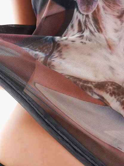 QIUQIU STUDIO Sheer Puppy Print Round Neck Loose Fit Women&
