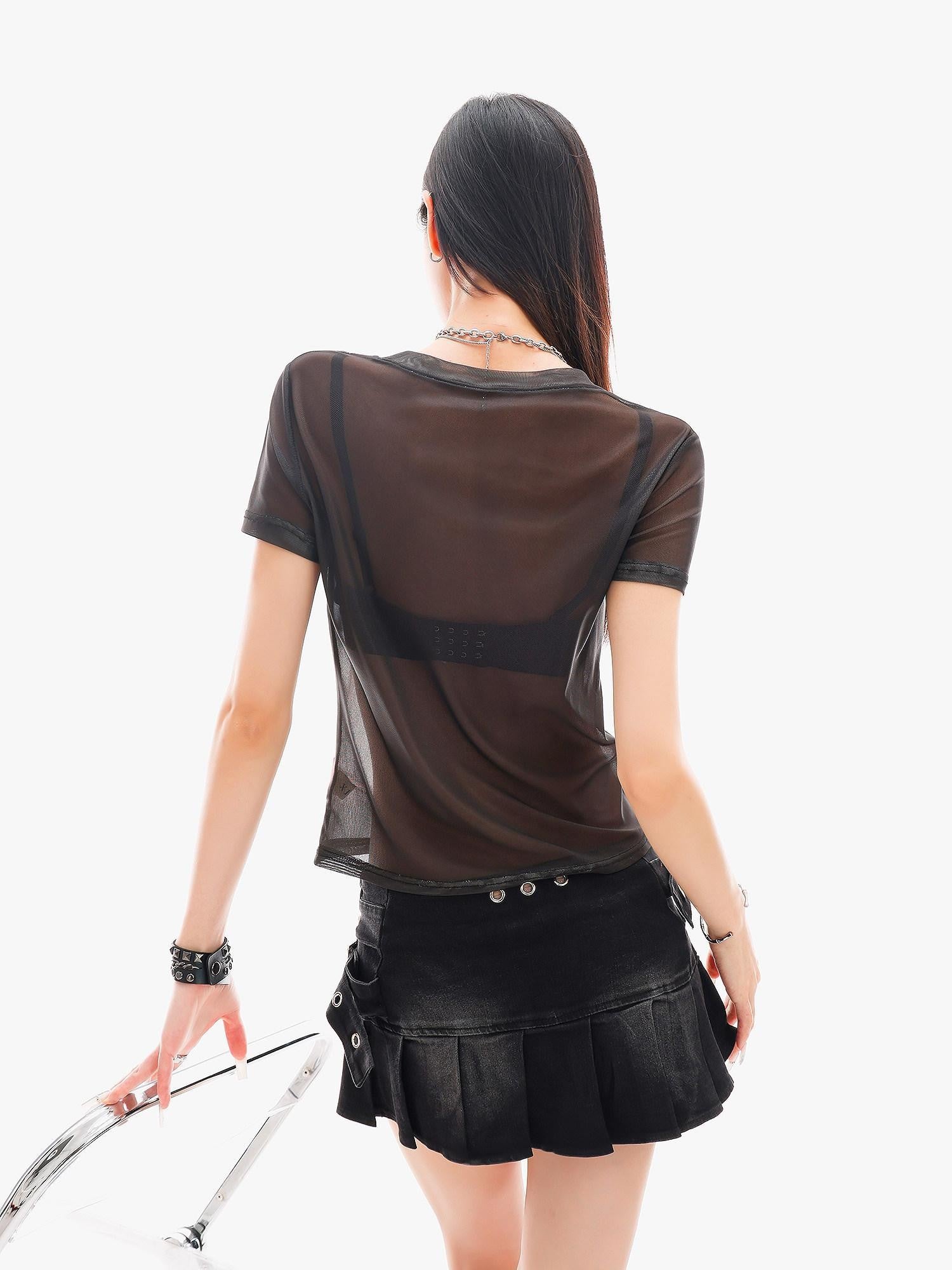 QIUQIU STUDIO Sheer Puppy Print Round Neck Loose Fit Women&