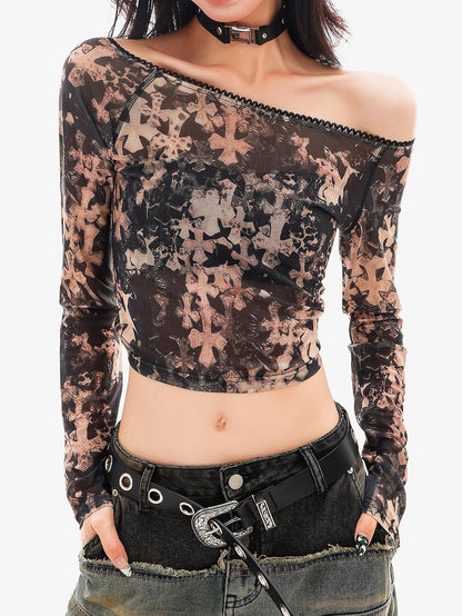 QIUQIU STUDIO Sheer Slanted Shoulder Cropped Slim Women&