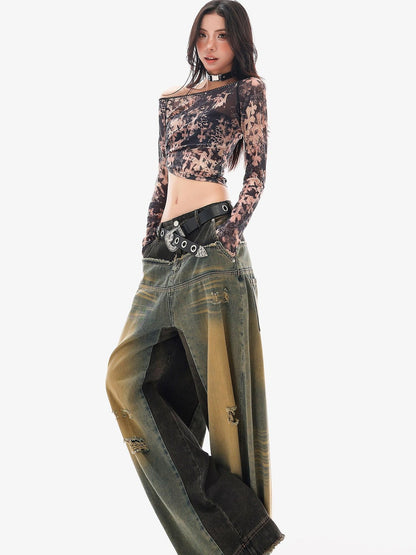 QIUQIU STUDIO Sheer Slanted Shoulder Cropped Slim Women&