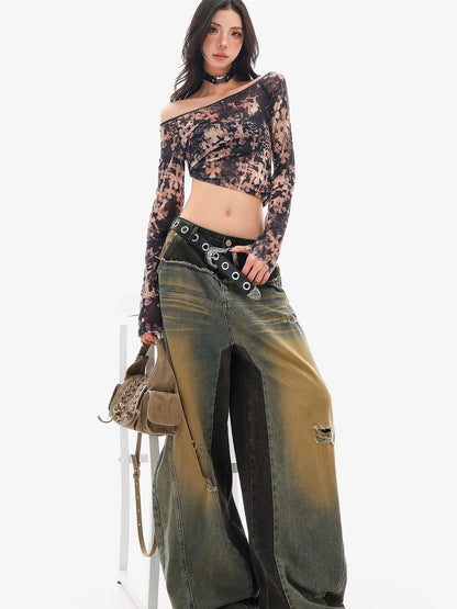 QIUQIU STUDIO Sheer Slanted Shoulder Cropped Slim Women&
