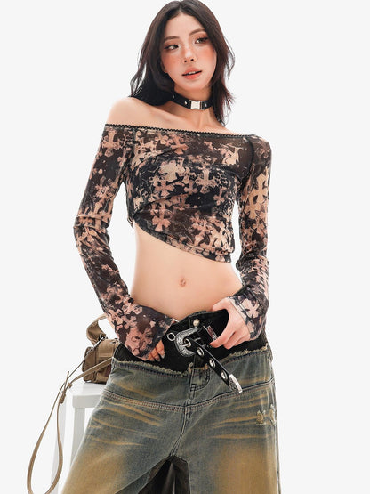 QIUQIU STUDIO Sheer Slanted Shoulder Cropped Slim Women&