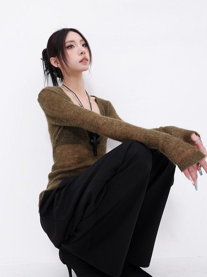 QIUQIU STUDIO Sheer V-neck Slim Fit Solid Women&