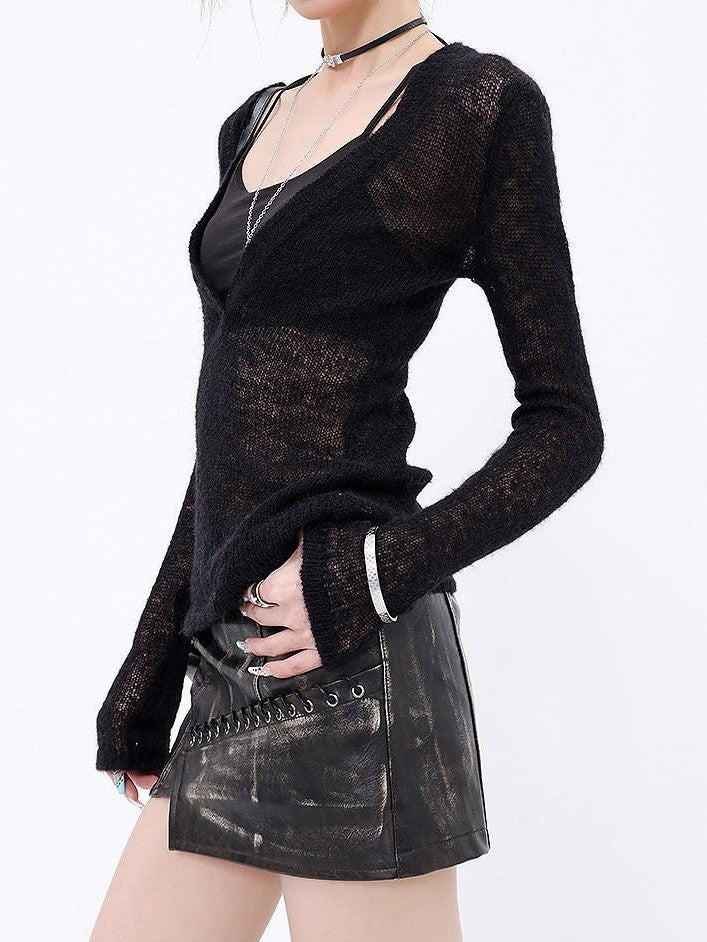QIUQIU STUDIO Sheer V-neck Slim Fit Solid Women&