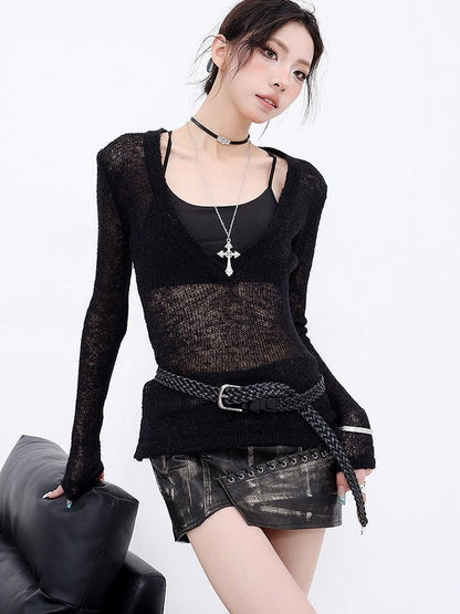 QIUQIU STUDIO Sheer V-neck Slim Fit Solid Women&
