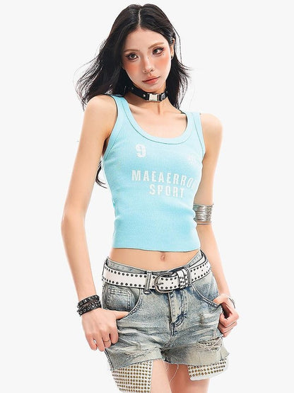 QIUQIU STUDIO Sky Blue Letter Print Backless Hooded Slim Waist Women&