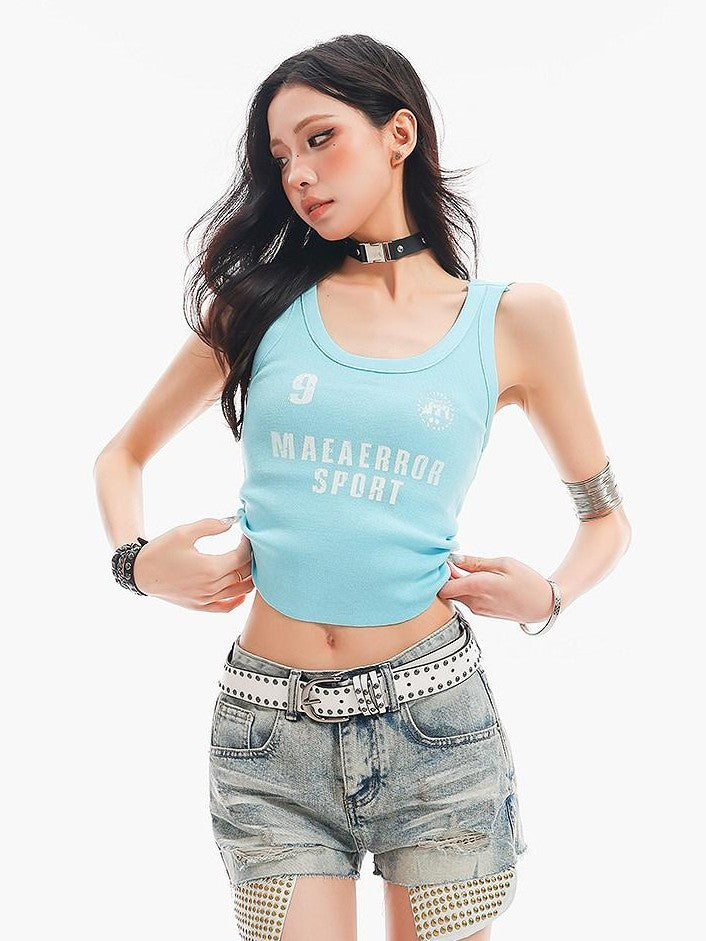 QIUQIU STUDIO Sky Blue Letter Print Backless Hooded Slim Waist Women&