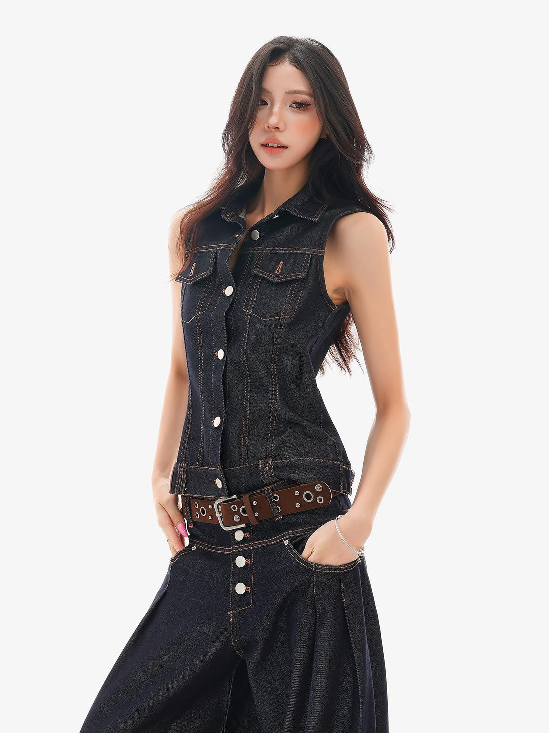 QIUQIU STUDIO Sleeveless Slim Fit Retro Lapel Button Pocket Women&