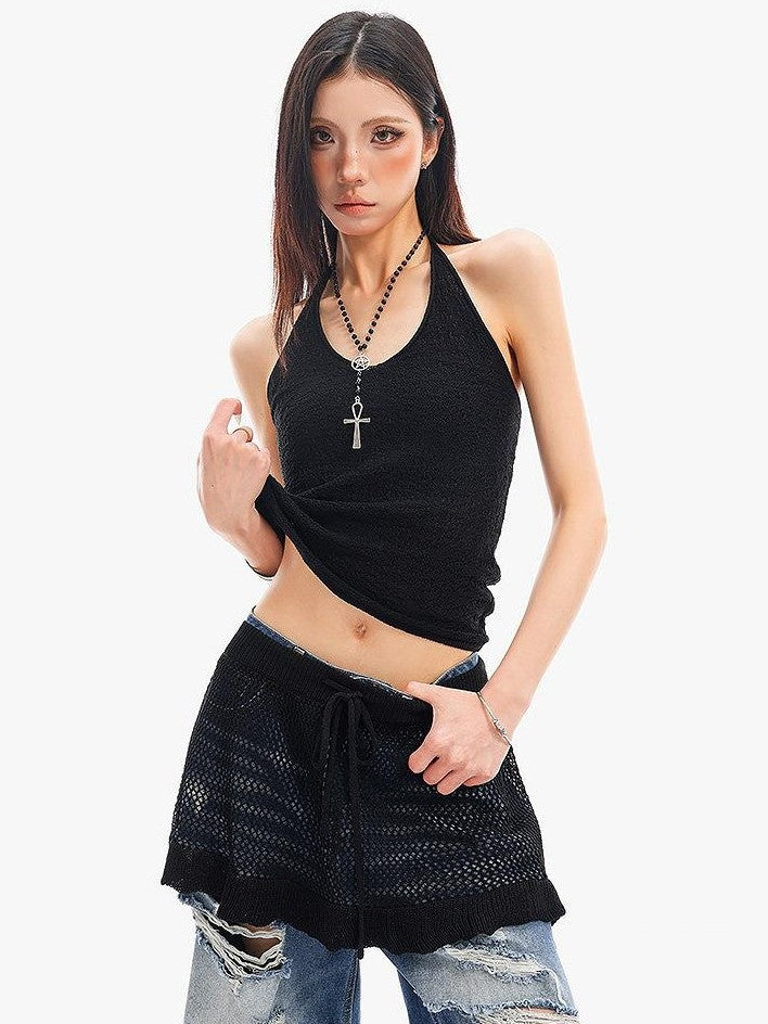 QIUQIU STUDIO Solid Black V-neck Slim Fit Sleeveless Slight Stretch Women&