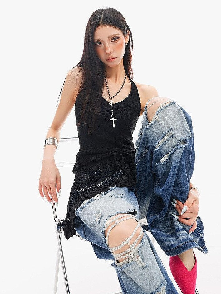 QIUQIU STUDIO Solid Black V-neck Slim Fit Sleeveless Slight Stretch Women&