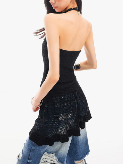 QIUQIU STUDIO Solid Black V-neck Slim Fit Sleeveless Slight Stretch Women&