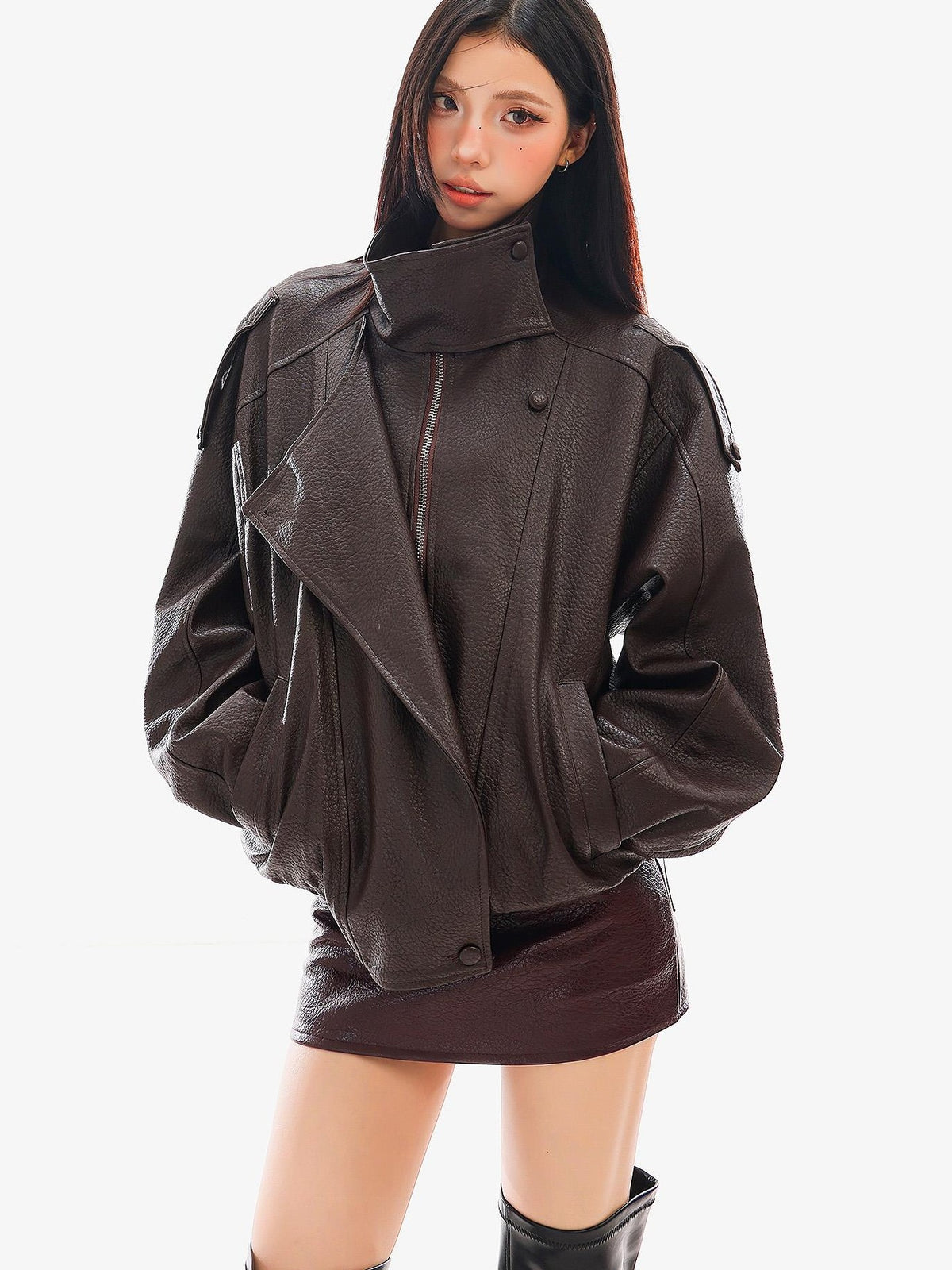 QIUQIU STUDIO Solid Color Loose Fit Lapel Collar Long Sleeve Women&