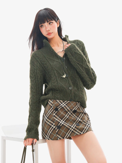 QIUQIU STUDIO Solid Color Stand Collar Long Sleeve Knit Women&
