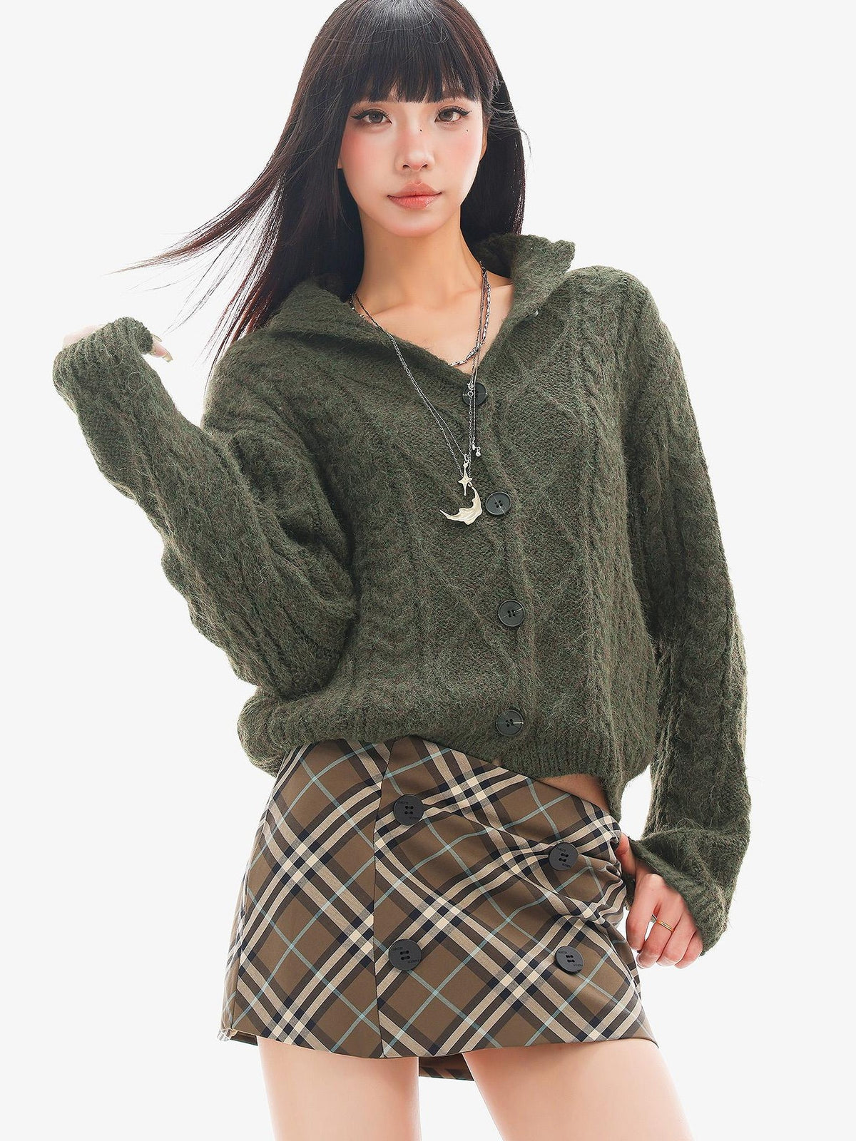 QIUQIU STUDIO Solid Color Stand Collar Long Sleeve Knit Women&