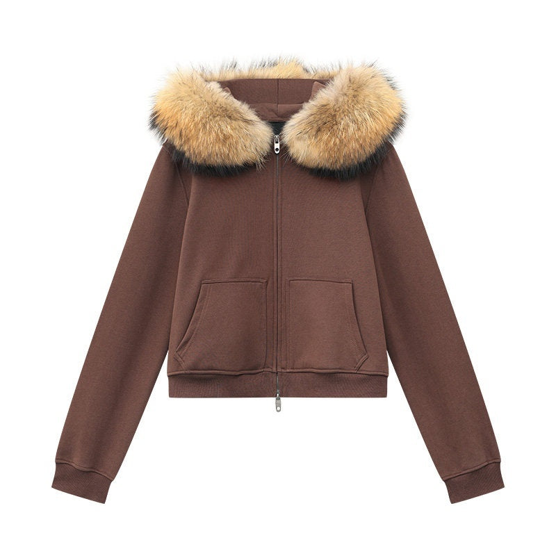 QIUQIU_STUDIO_Solid_Detachable_Fur_Collar_Hooded_Thick_Women&