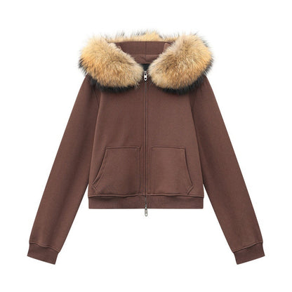 QIUQIU_STUDIO_Solid_Detachable_Fur_Collar_Hooded_Thick_Women&