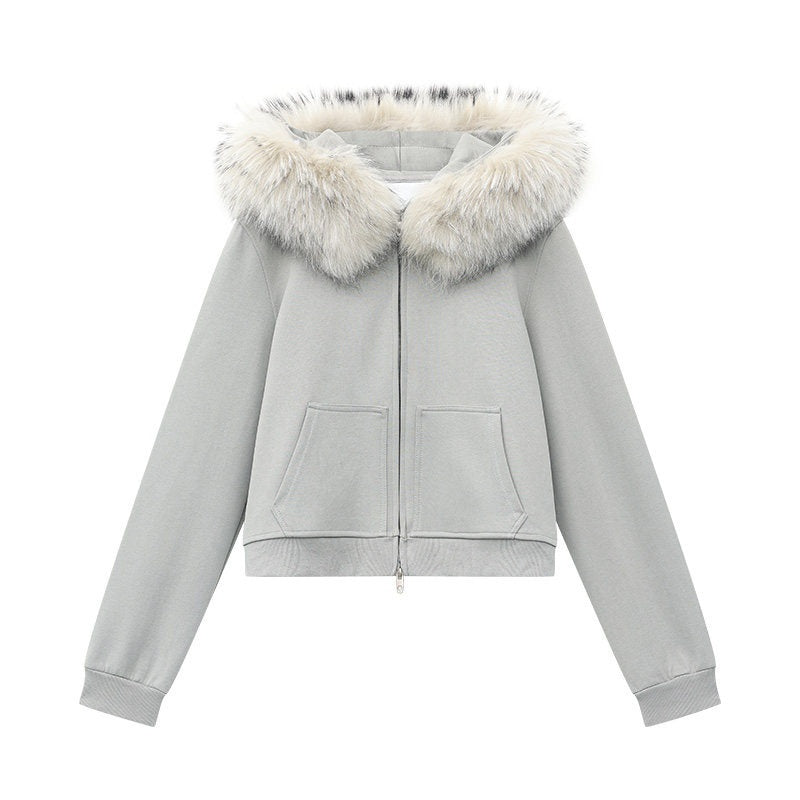 QIUQIU_STUDIO_Solid_Detachable_Fur_Collar_Hooded_Thick_Women&