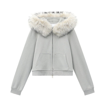 QIUQIU_STUDIO_Solid_Detachable_Fur_Collar_Hooded_Thick_Women&