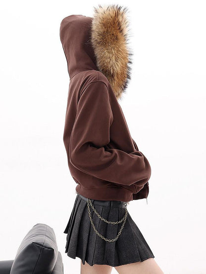 QIUQIU STUDIO Solid Detachable Fur Collar Hooded Thick Women&