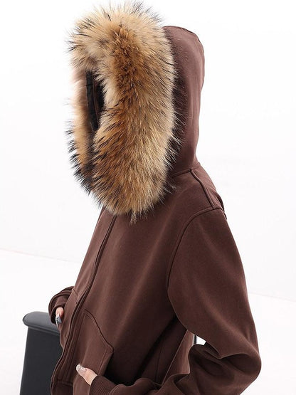 QIUQIU STUDIO Solid Detachable Fur Collar Hooded Thick Women&