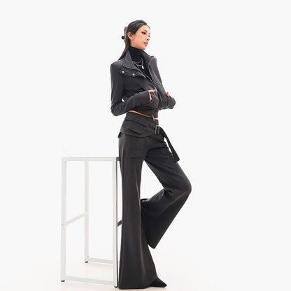 QIUQIU_STUDIO_Solid_Flare_Extra_Long_With_Waist_Wrap_Loose_Fit_Women&
